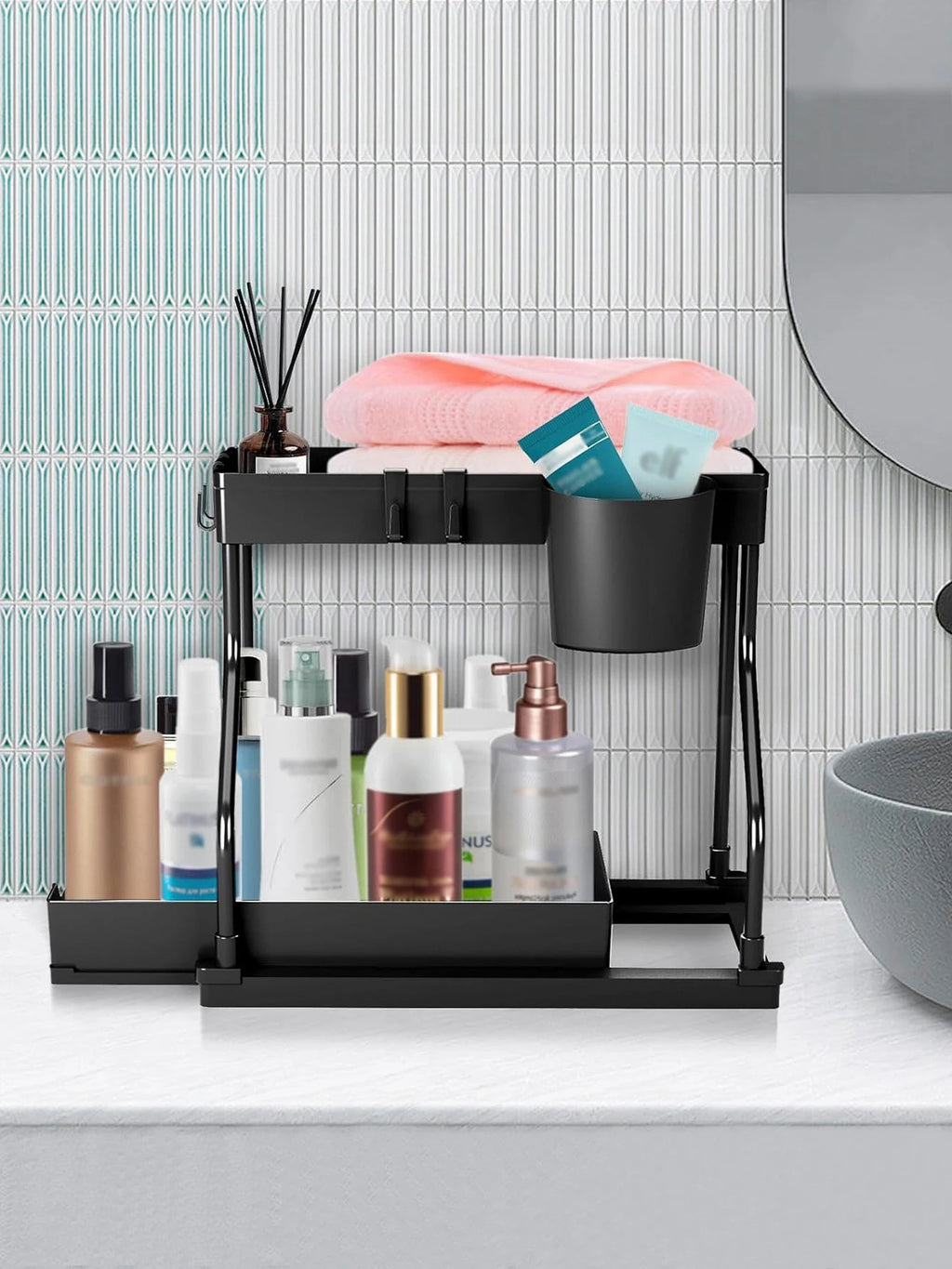2-Tier Pull-Out Under Sink Organizer | Kitchen & Bathroom Cabinet Pull-Out Organizer Zpaxo
