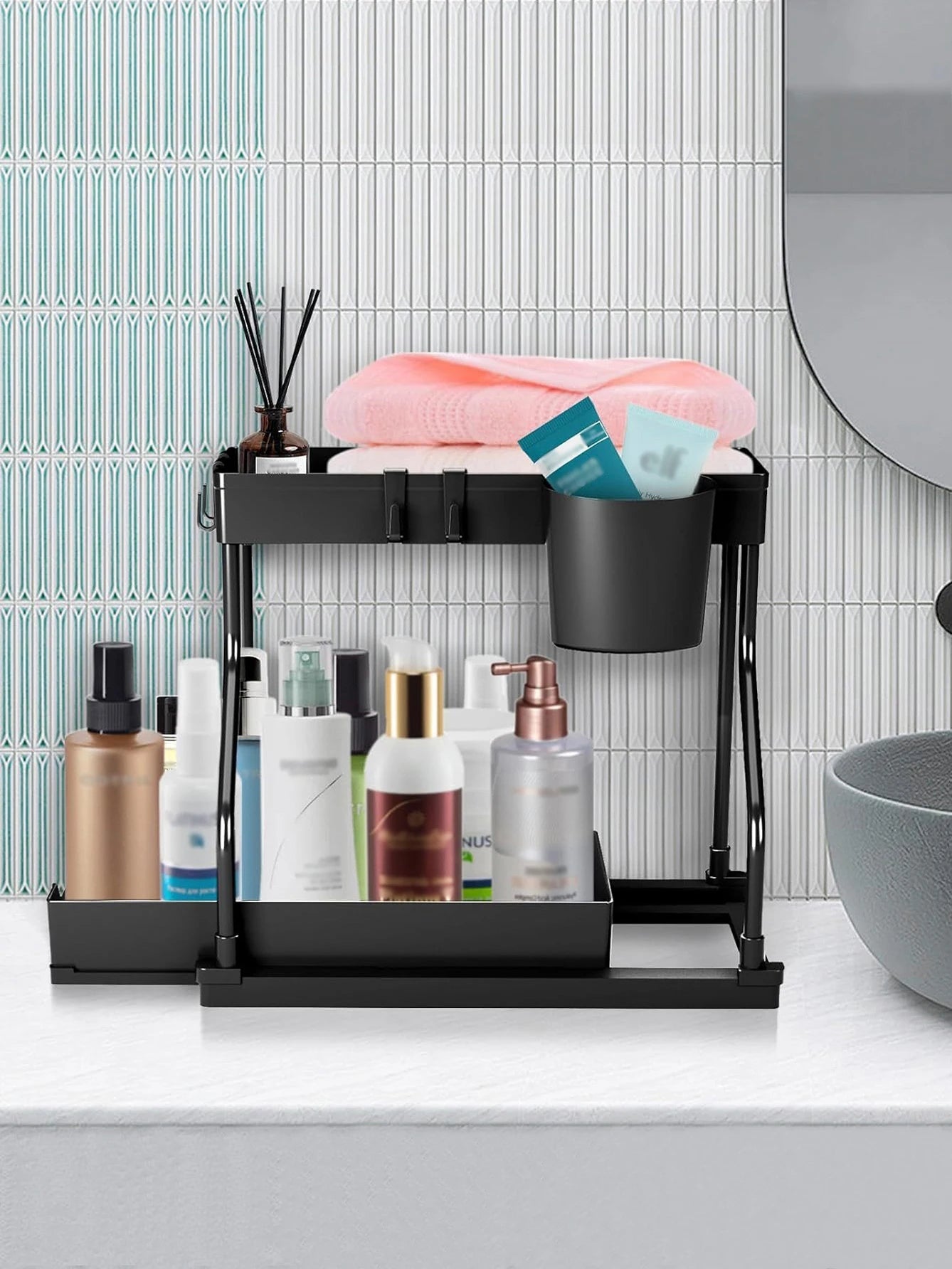 2-Tier Pull-Out Under Sink Organizer | Kitchen & Bathroom Cabinet Pull-Out Organizer Zpaxo