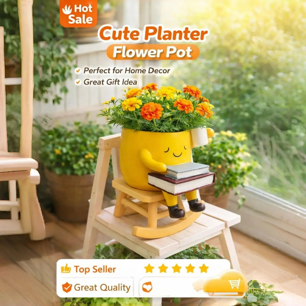 Face Planter Cute Resin Smile Design Vase Drainage Hole Rocking Chair