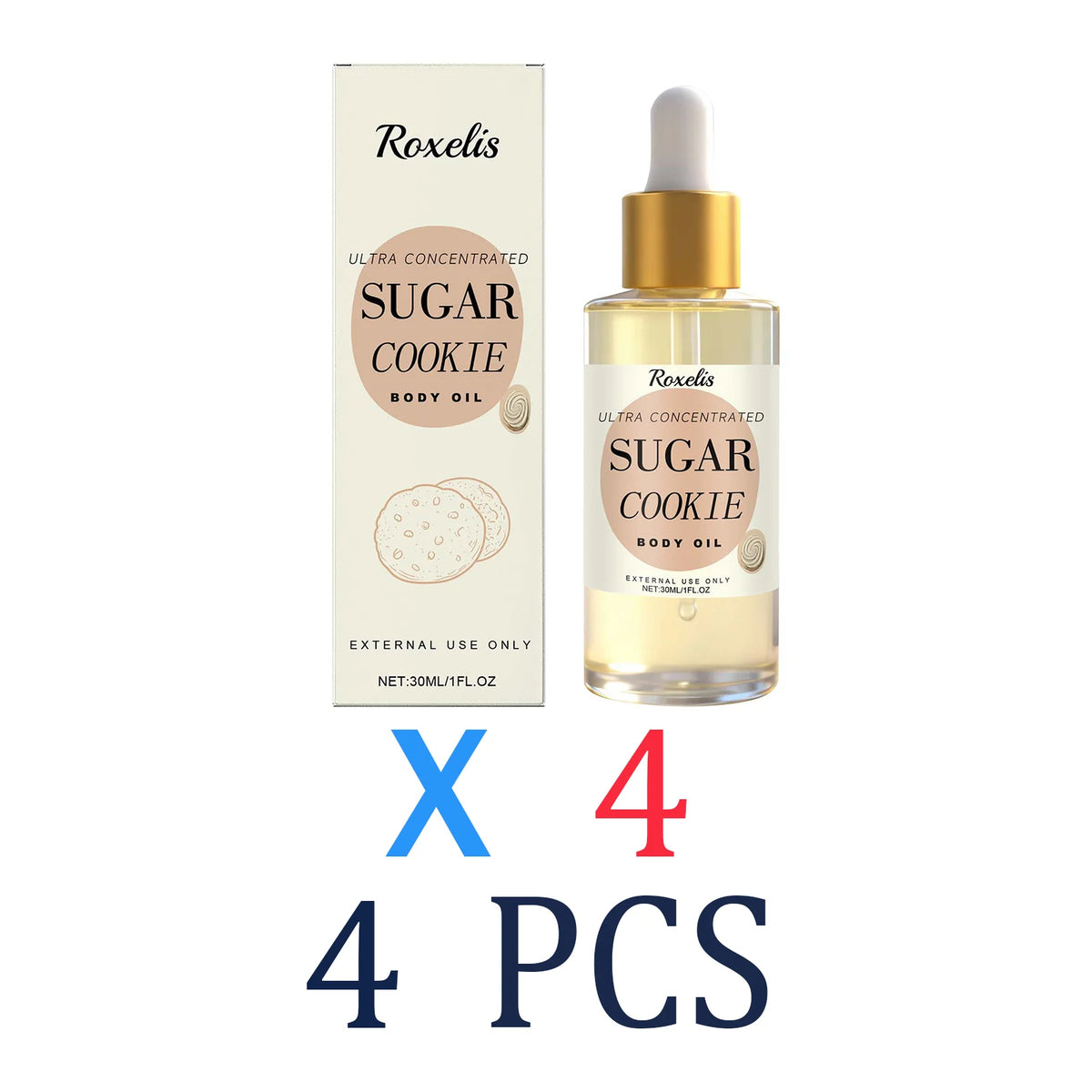 Body Oil Moisturizing and Repairing Sweet Cookie Scent Dry Skin Remedy Luxury Long Moisturization Glamour Celebration Luxury Zpaxo 4 Pcs