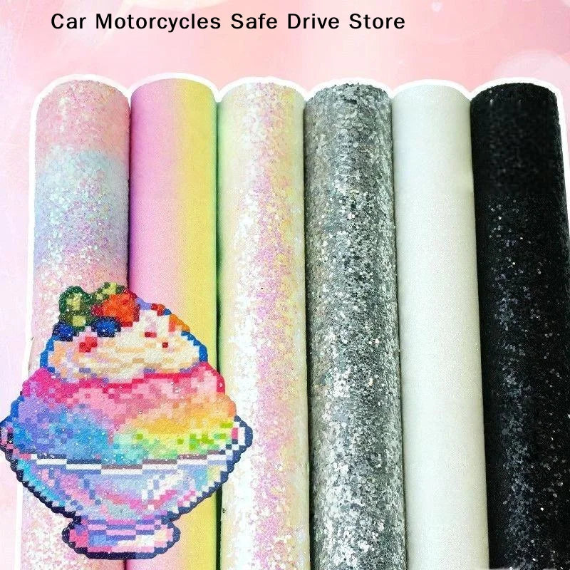6-piece Bead Art Rainbow Glitter Fabric Iron-on Beads Baking Paper