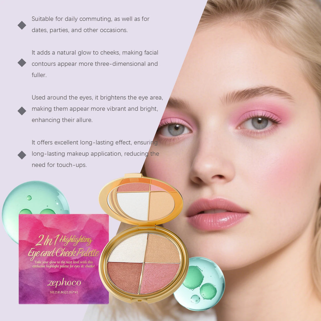 Eelhope 3-In-1 Highlighter Eyeshadow & Blush Face Palette Face Makeup Palette Zpaxo