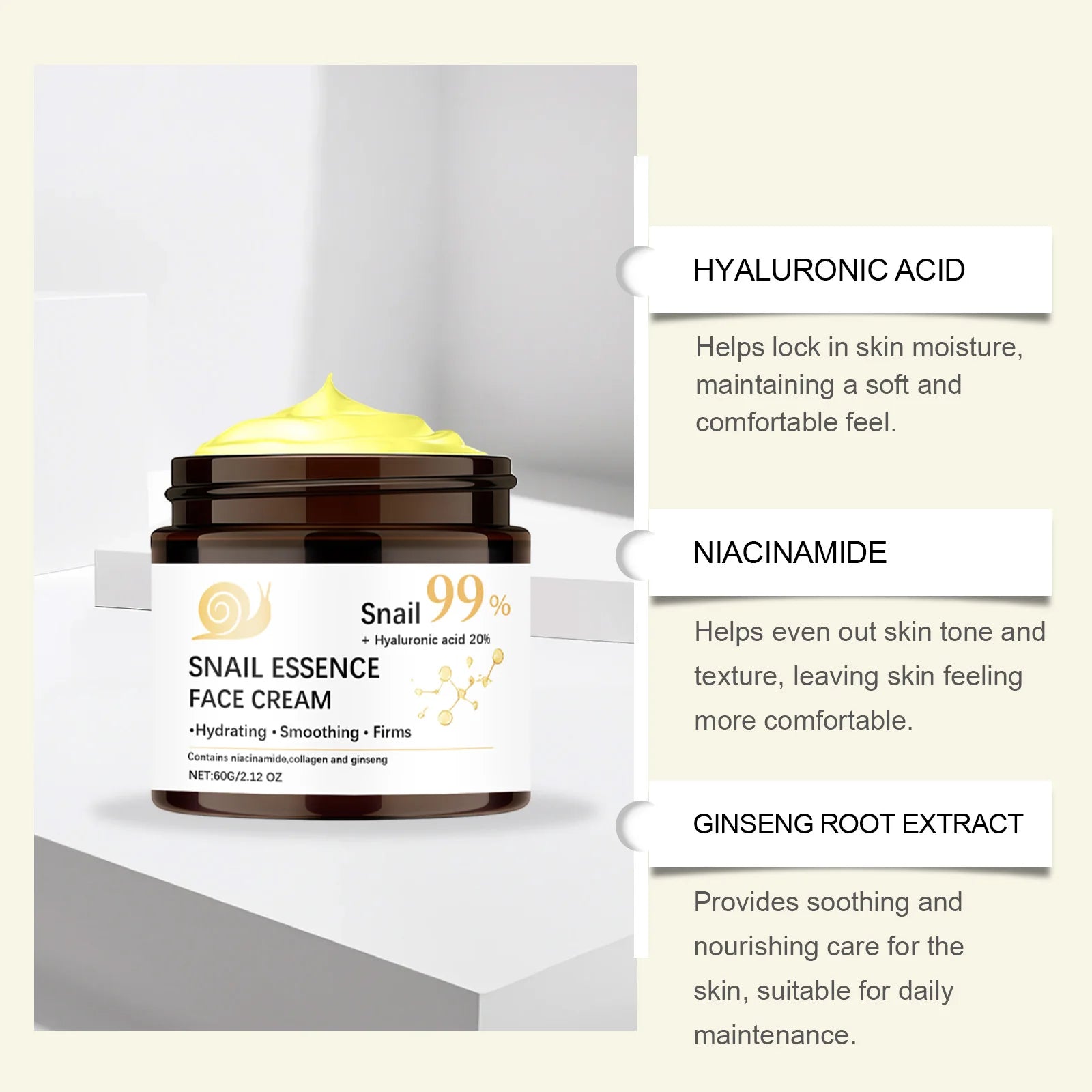 Snail Mucin Face Cream Firming Moisturizing Dry Skin Brightening Anti-Aging Smoothing Fade Fine Lines Soothing Repair Face Cream Zpaxo