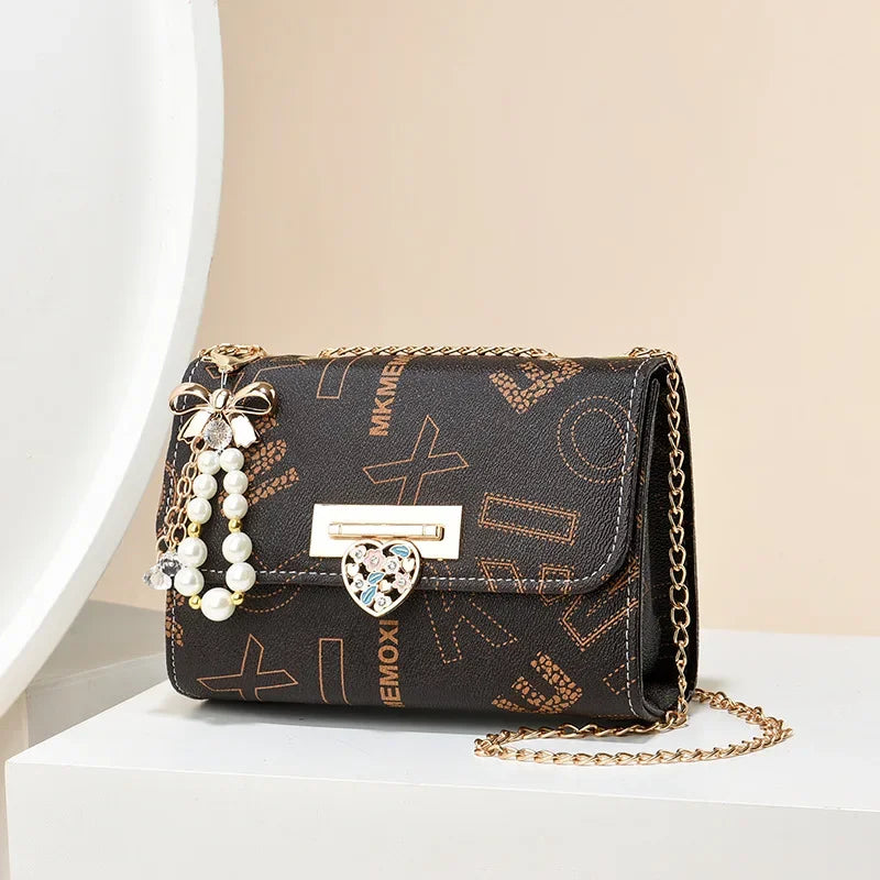 Trendy Beaded Stitching Shoulder Bag Fashion Versatile Chain Simple
