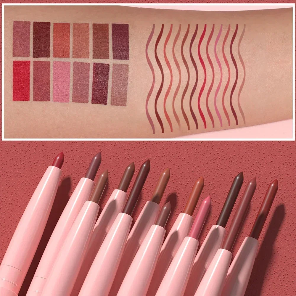 12Color Waterproof Lip Liner Pencil Dark Red Brown Lipstick Outline Zpaxo
