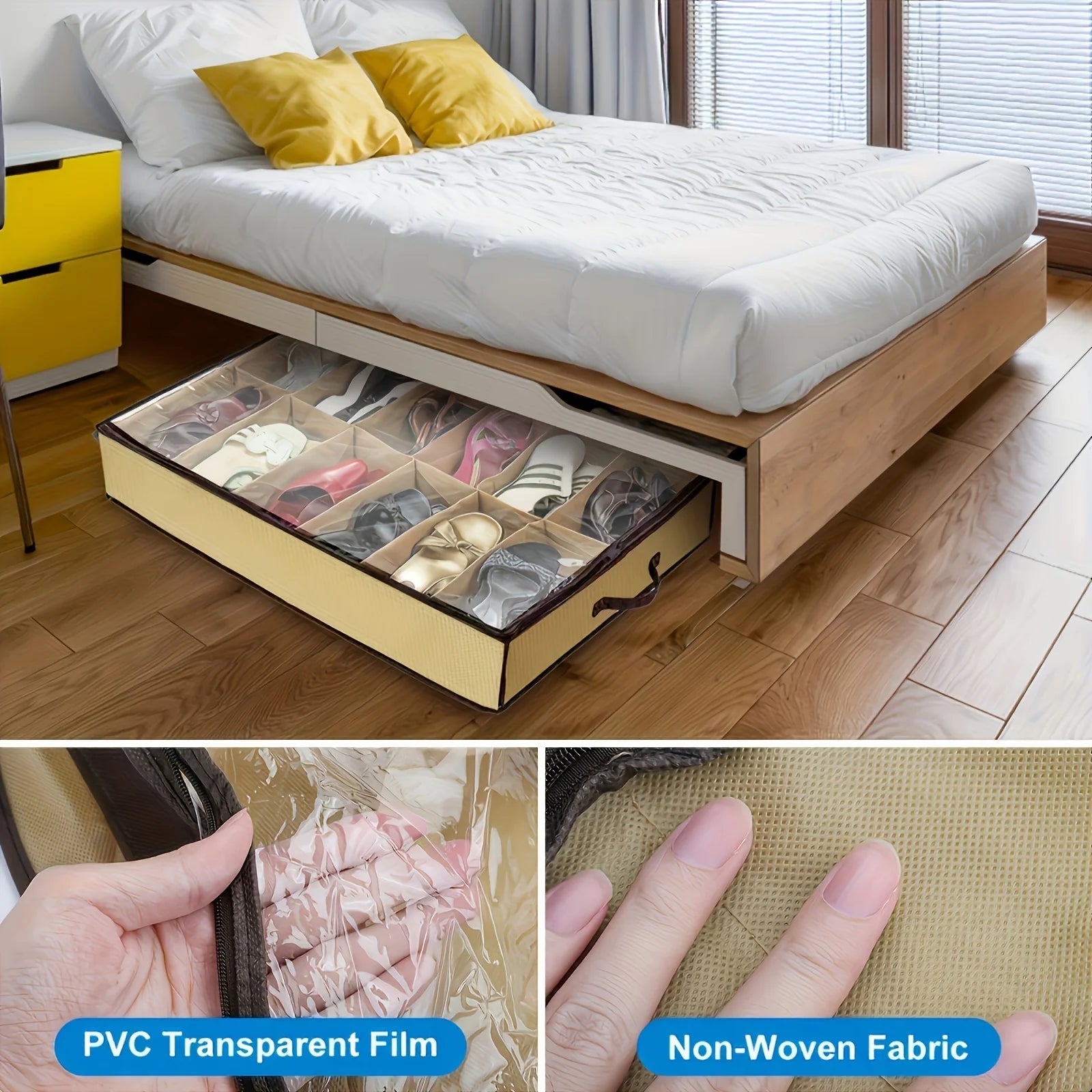 Space-saving 12-Grid Shoe Storage Box Dustproof Clear Cover Perfect