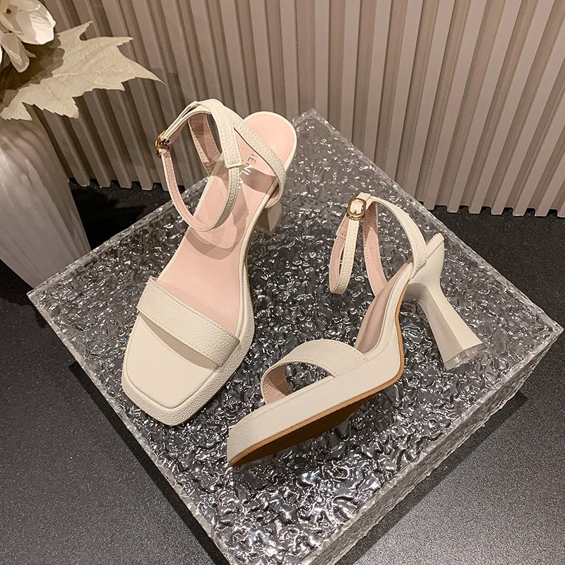 2025 Summer Fashionable Women's Shoes Thick Sole Ankle Strap High Heel Waterproof Platform Shoes Pink Sandals 9cm Zpaxo