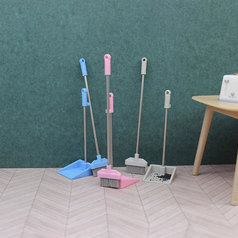 1 Set 1:12 Dollhouse Miniature Broom Dustpan Kit Doll Home Cleaning Tools Decor Toy Micro Life Scene Decoration Props Zpaxo