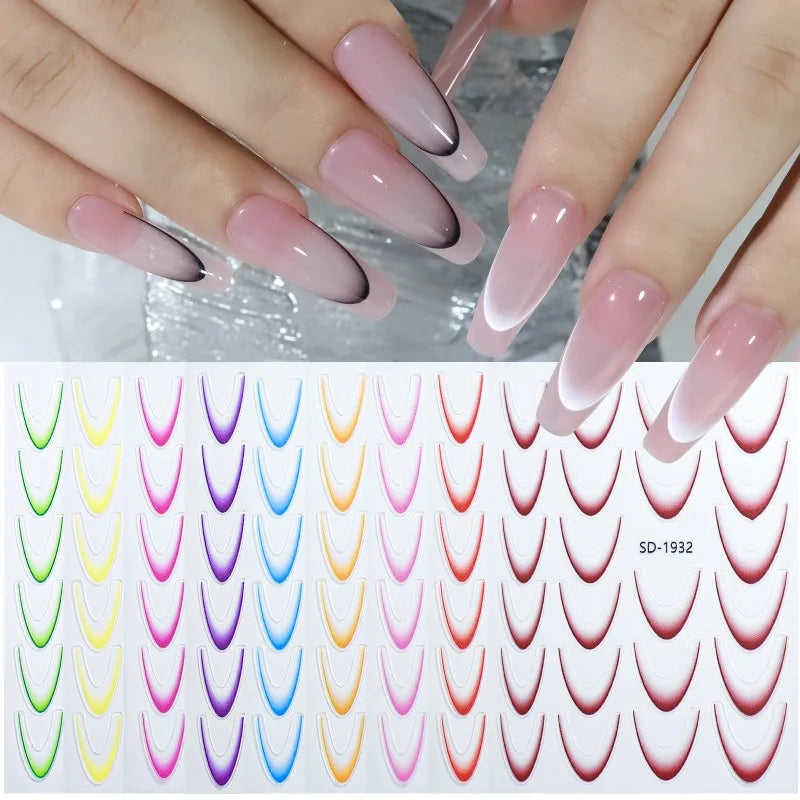 Gradient French Line Nail Art Stickers Self-adhesive Decals Design Zpaxo