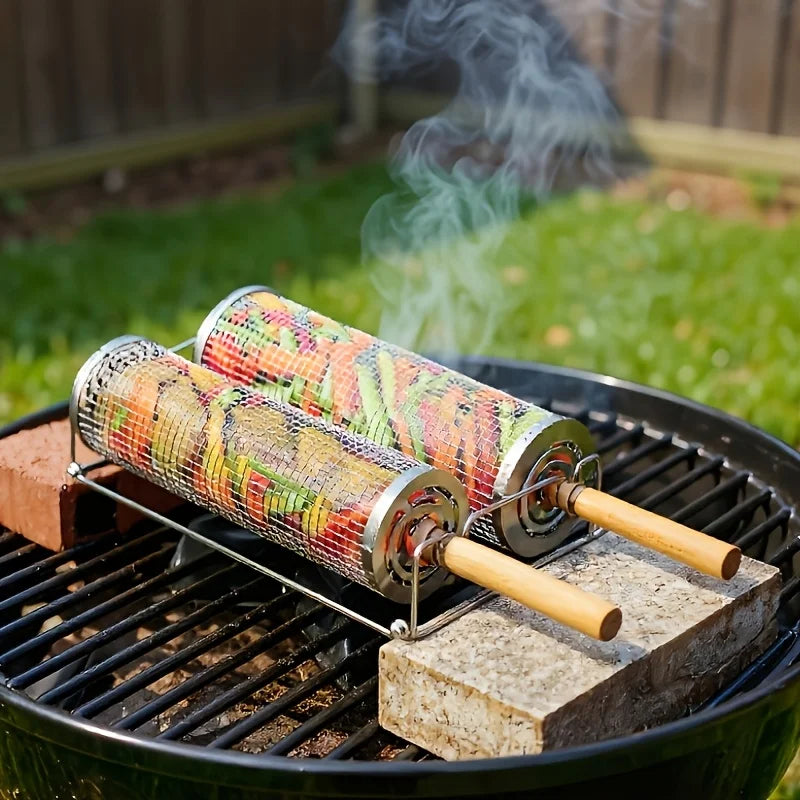 Rolling Grill Basket Detachable Handle 304 Stainless Steel Extra