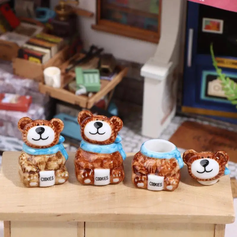 1 3Sets Miniature Dollhouse Porcelain Bear Cookie Candy Jars Zpaxo