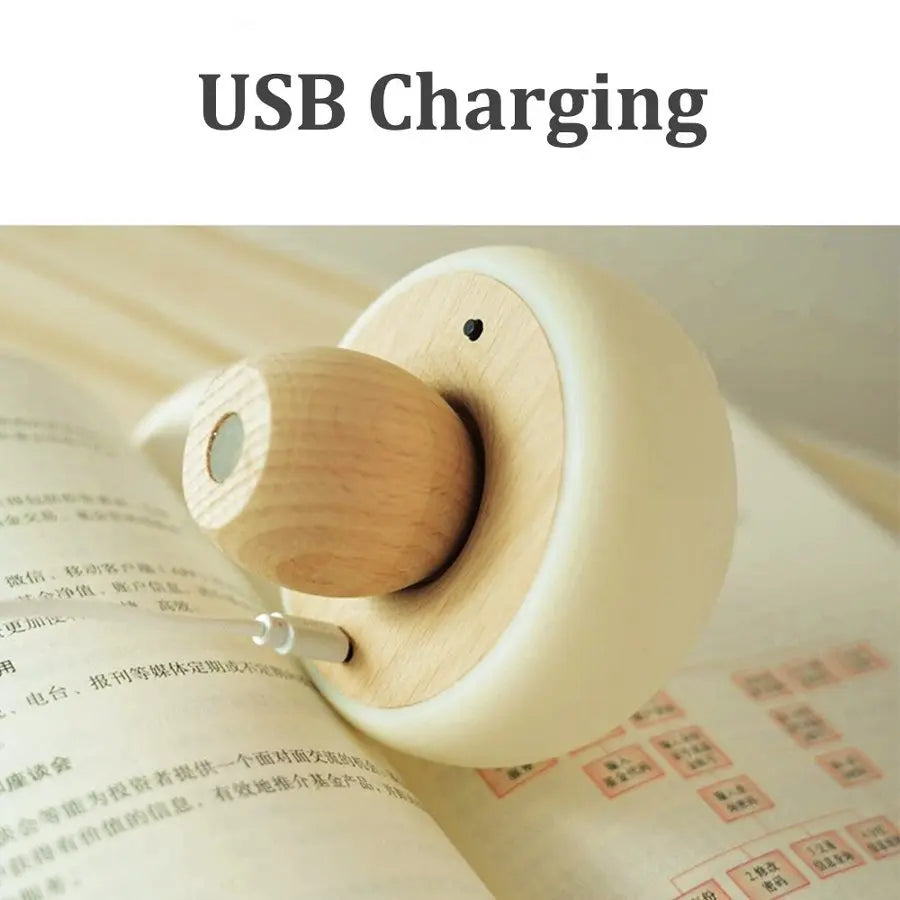 LED Mushroom Night Light – Dimmable Touch Lamp & Wood Base