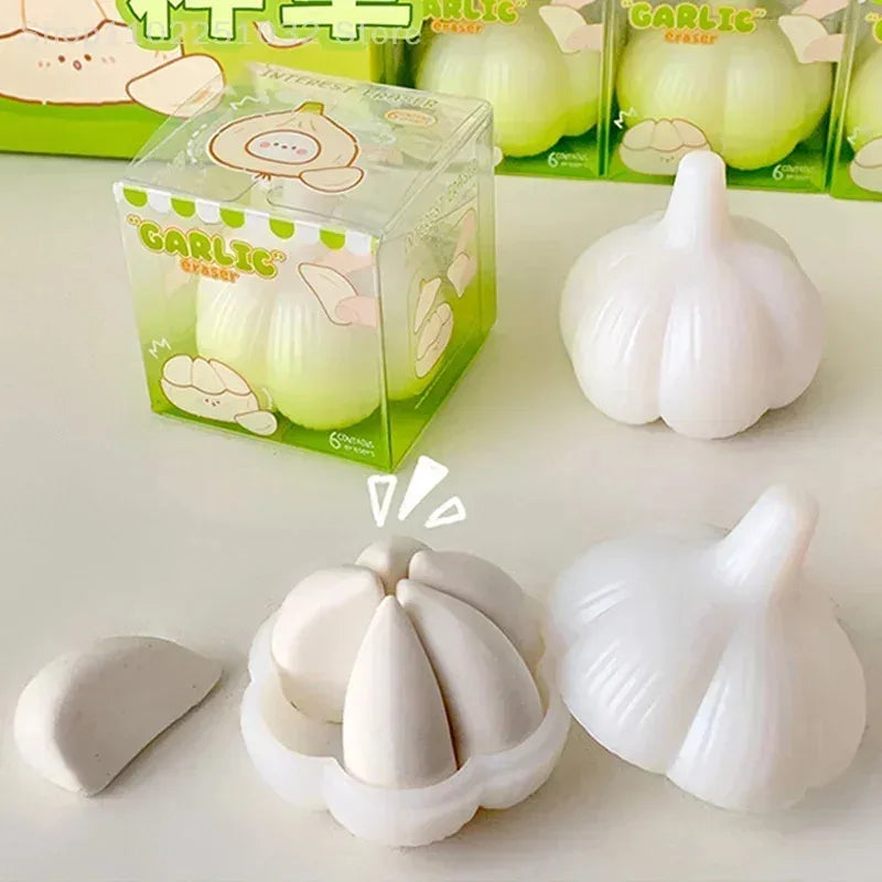 Cute Garlic Shaped Eraser Detachable Mini Clove Pencil Erasers