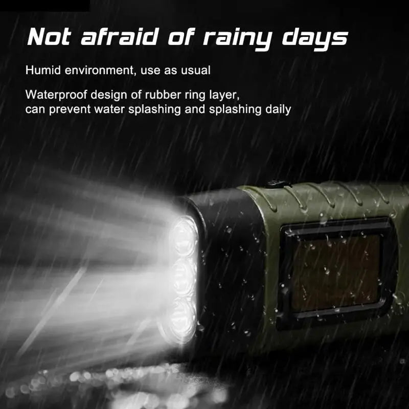Hand Crank Solar Powered Rechargeable LED Flashlight Survival Gear