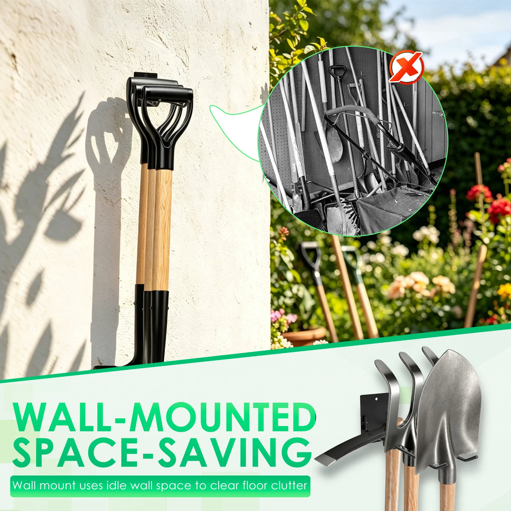 Garden Tool Organizer Wall Mounted Heavy Duty Garage Storage Rack Shovel Rake Holder Space Saving Rustproof Black Iron Hanger Zpaxo