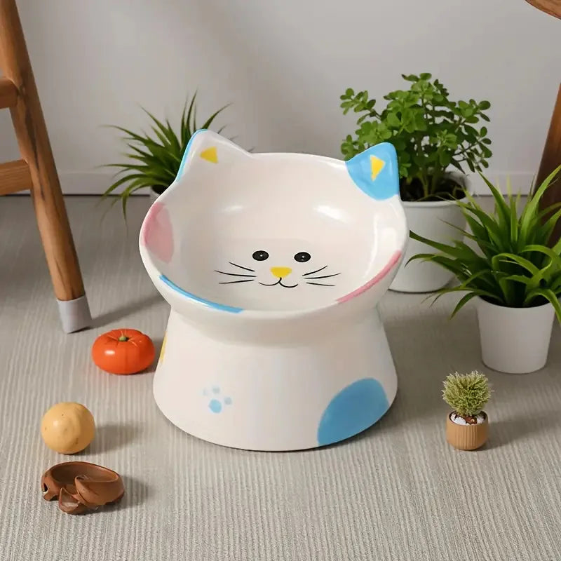 Elevated Cat Food Dish Ceramic Raised Feeding Station Shallow