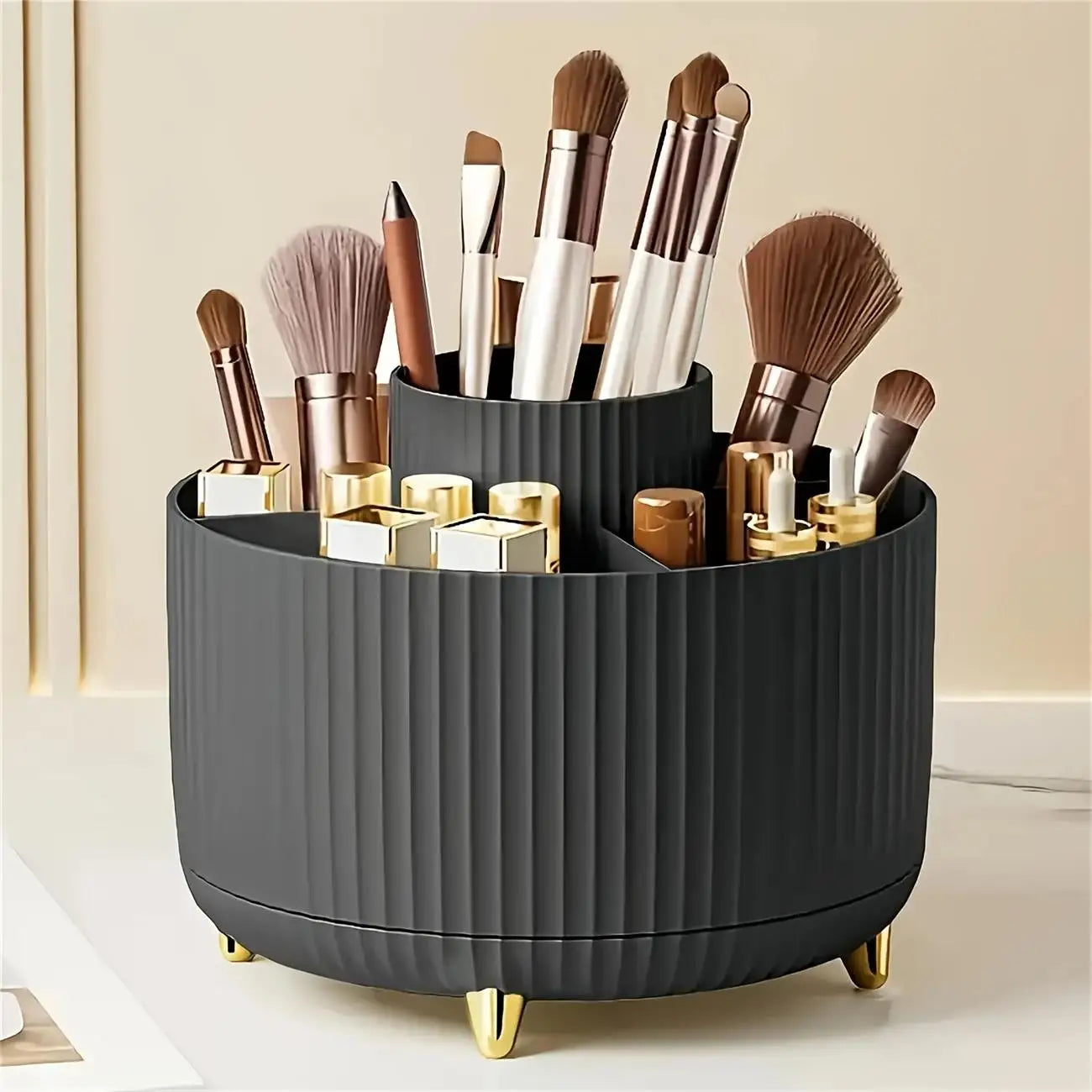 360 rotating storage box-5 plastic multifunctional cosmetic box for storing brushes, skin care products and stationery. Zpaxo black