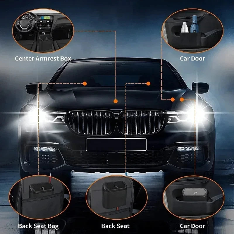 Covered Car Trash Can Contains 3 Black Garbage Bags Small Leak Proof