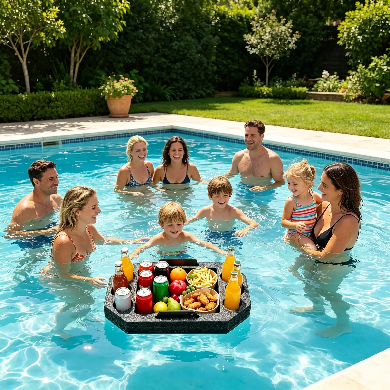 Large Floating Pool Tray Built-in Dividers Waterproof Drink Holder