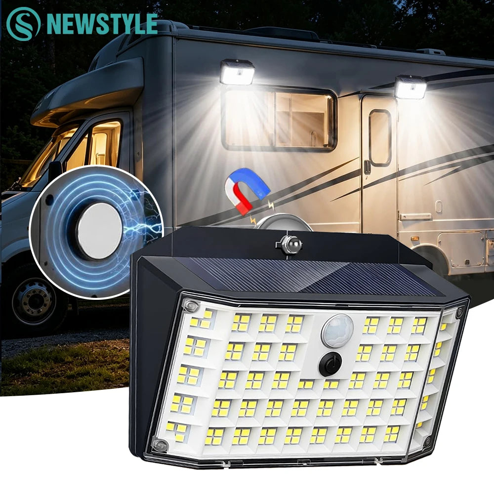 176 LED Magnetic Solar Light 700LM RV Porch Light with Motion Sensor IP65 Waterproof Magnets Solar Wall Light for Awnings Camper Zpaxo