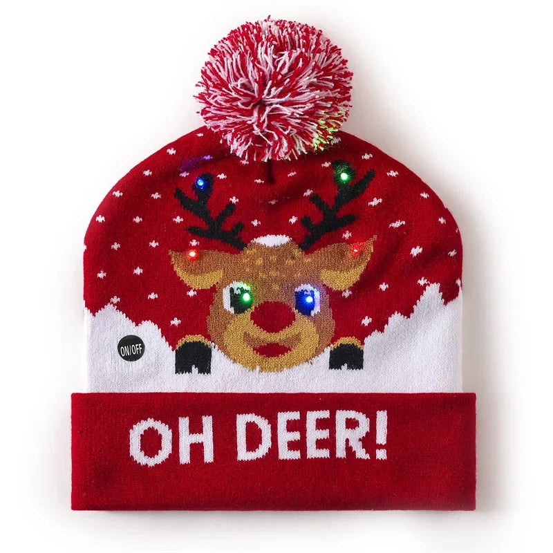Glowing Christmas LED Santa Hat Battery Operated Flashing Knit Beanie