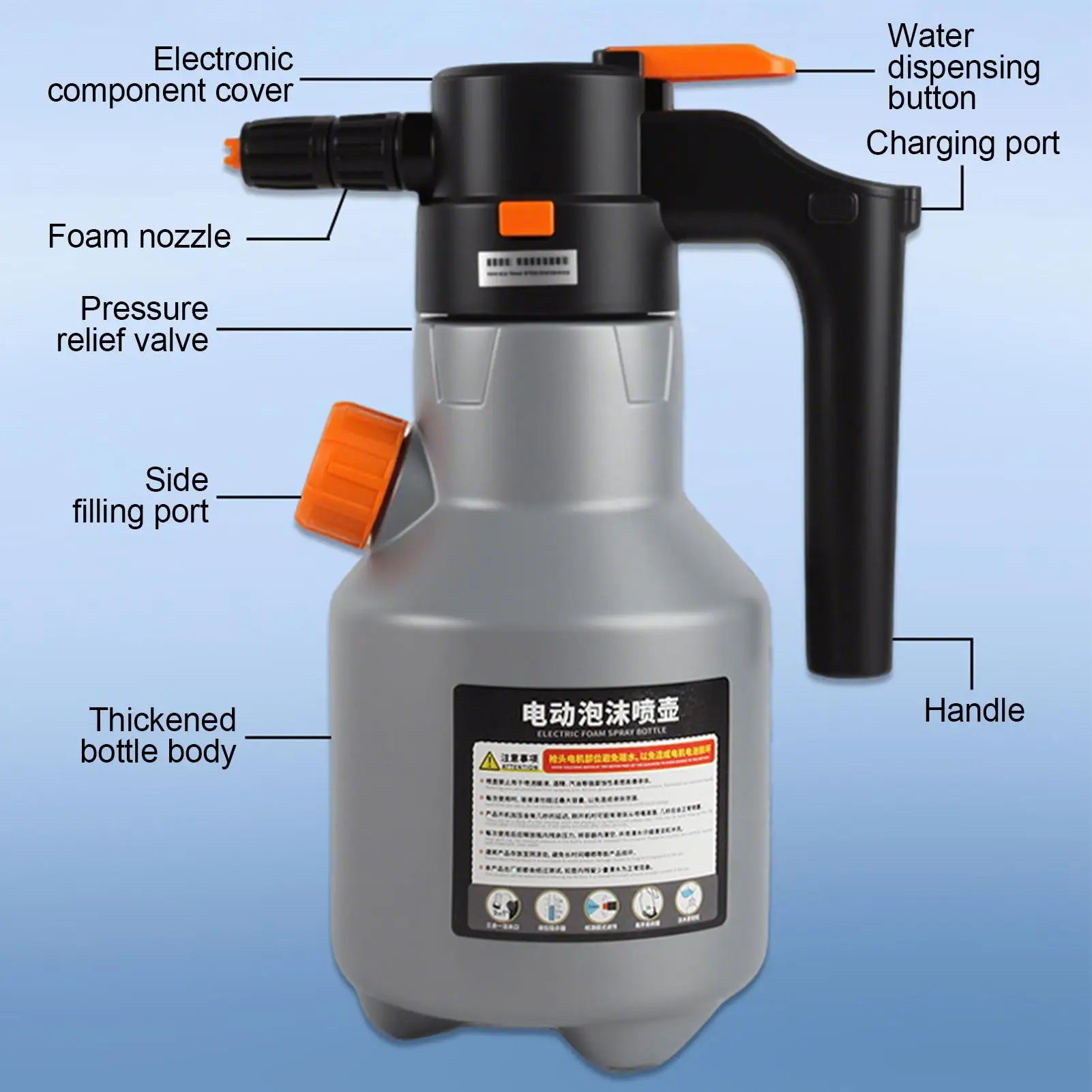 Electric Foam Sprayer Rechargeable Long Handle Pump Pressure Spray