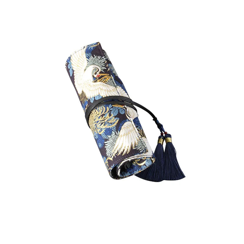 Japanese Retro Chinese Style Gold Foil Canvas Pen Case Student Minimalist Large Capacity Pencil Bag Zpaxo
