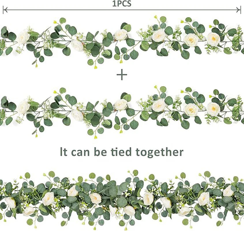 Artificial Eucalyptus Garland Wreath White Flowers Home Festival Wall