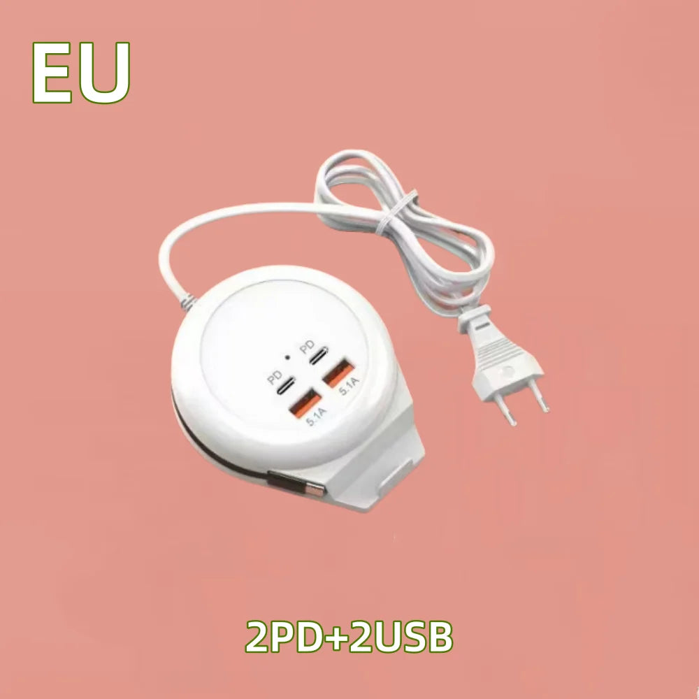 4-in-1 Fast Charger Power Strip – UK/US/EU Plugs, USB-C PD Travel Power Strip Zpaxo EU 2U2C