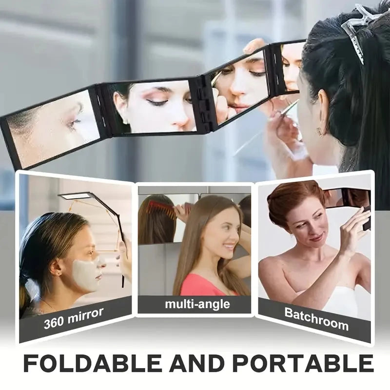 1PC Portable Folding Mirror: 360° 4-Sided Handheld, Multi-Functional for Haircut & Travel - Compact Lightweight Design Zpaxo