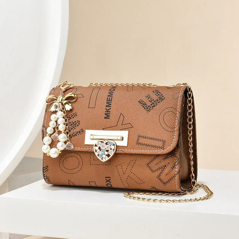 Trendy Beaded Stitching Shoulder Bag Fashion Versatile Chain Simple