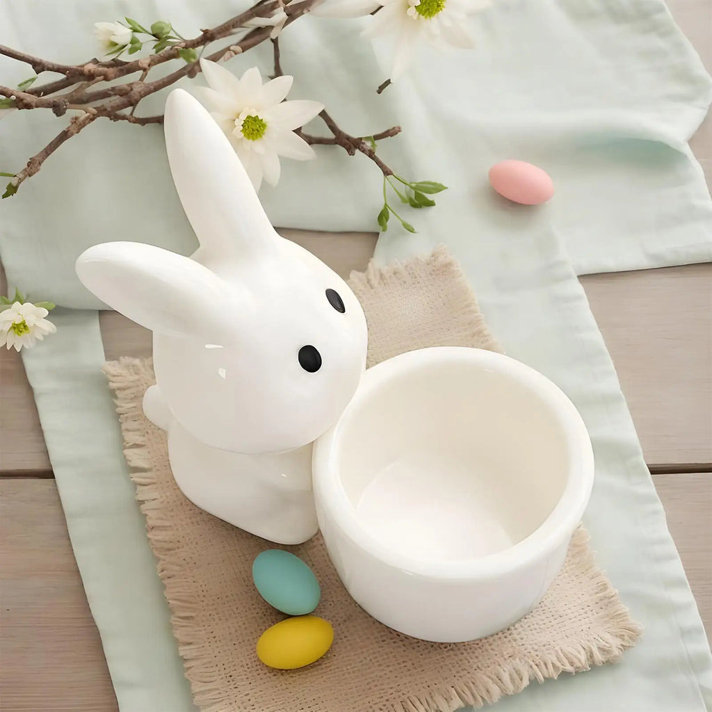 Bunny Candleholder White Cute Easter Egg Stand Decor Banquet