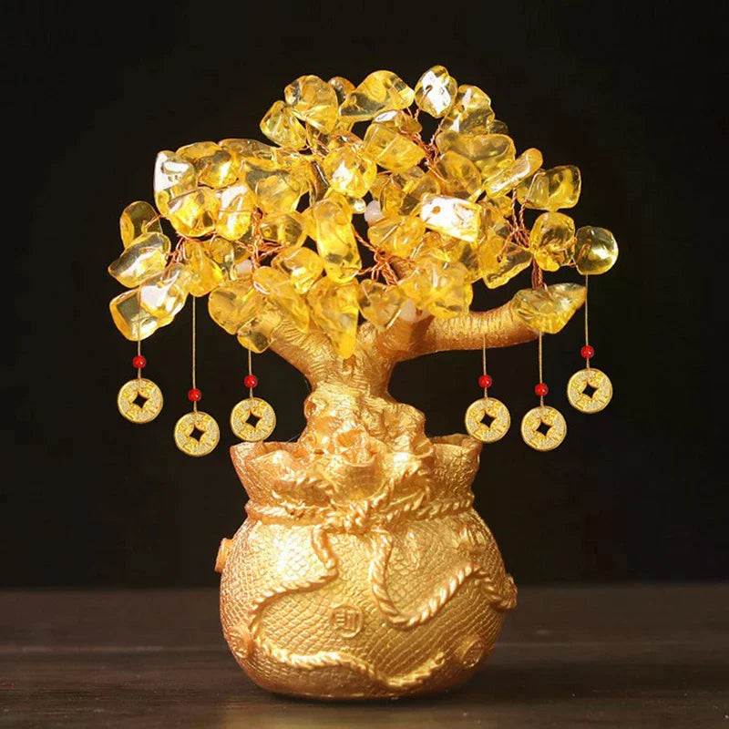 Lucky Tree Wealth Yellow Crystal Natural Money Ornaments Bonsai Luck Zpaxo