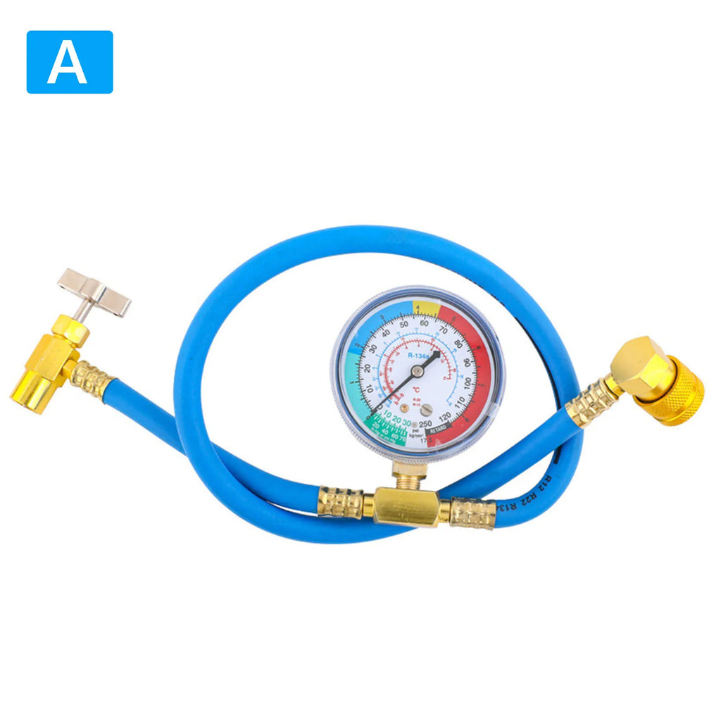 R1234YF AC Refrigerant Can Hose Gauge Charging Measuring Fits Car Air