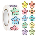 500 Pcs Colorful Star Expression Stickers Roll - Pastel Aesthetic Star-Shaped Labels with Cheerful Design, Self-Adhesive Zpaxo MULTI