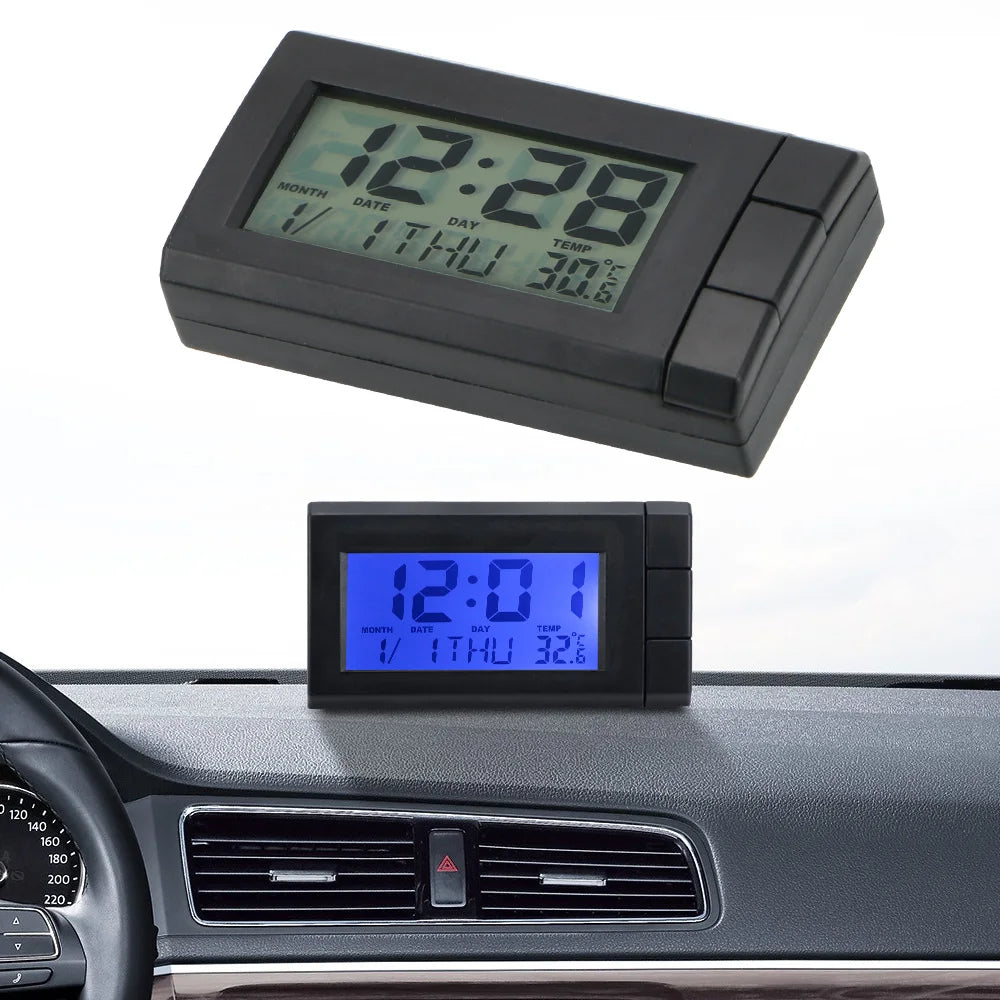 Car Ornaments LCD Digital Display Clock Temperature Electronic Auto