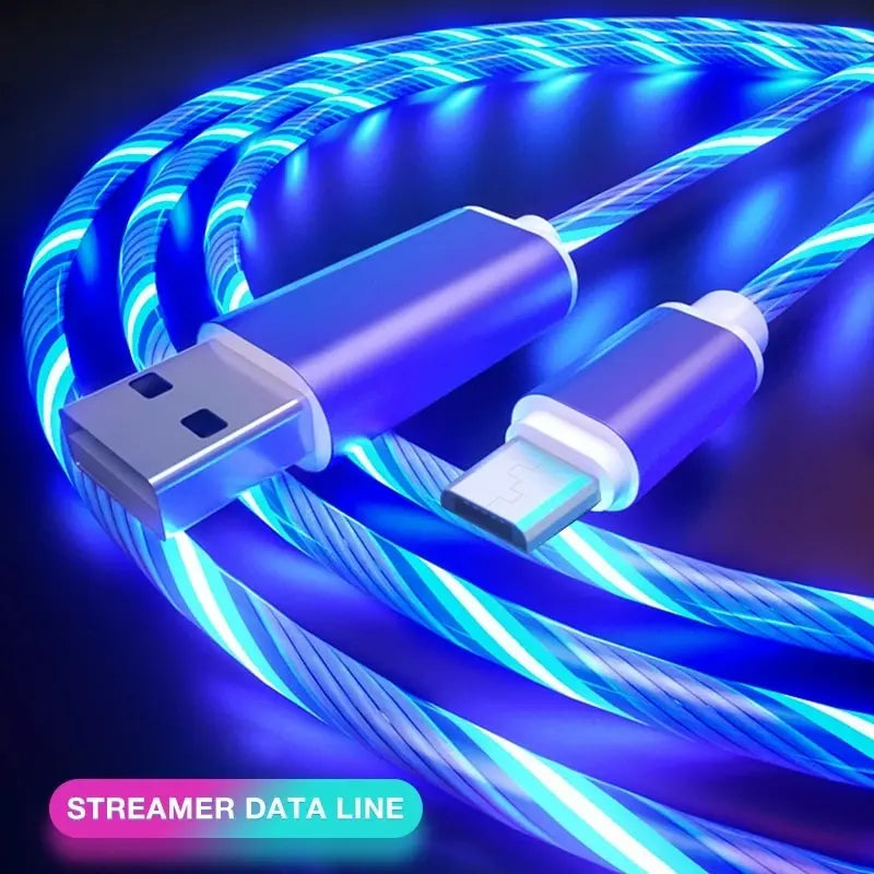 2m C Glowing Cable Mobile Phone Charging Cables LED Light Charger Zpaxo
