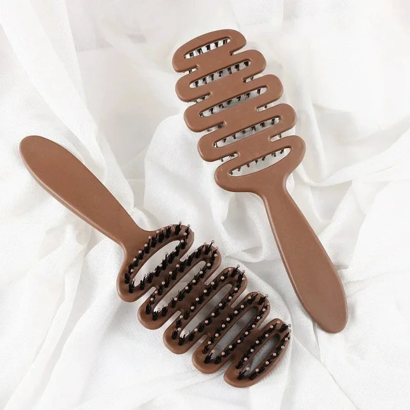 Boar Bristle Hair Comb Hollow Detangling Hair Brush Women Scalp Massage Brush Curly Hairbrush Salon Hairdressing Styling Tools Zpaxo