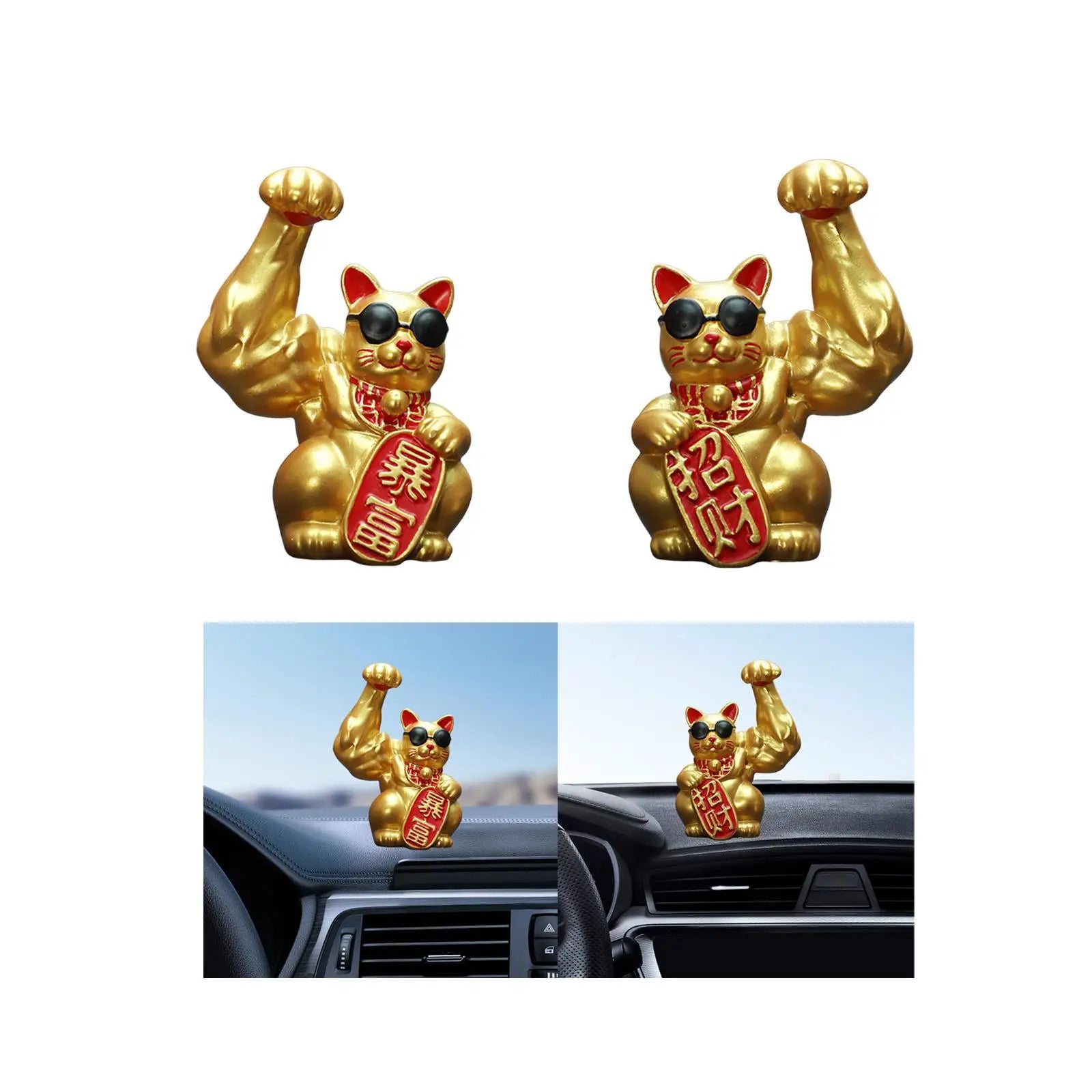 1Pc Big Muscle Arm Lucky Cat Figurine Collectible Resin Crafts Feng Shui Decoration for Desk Counter Store Bookcase Modern Shelf Zpaxo