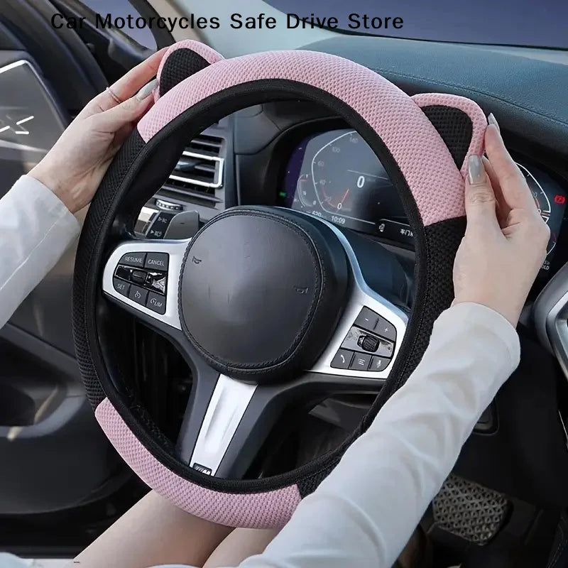 Cartoon Cat Ears Car Steering Wheel Cover Four Season Universal Anti