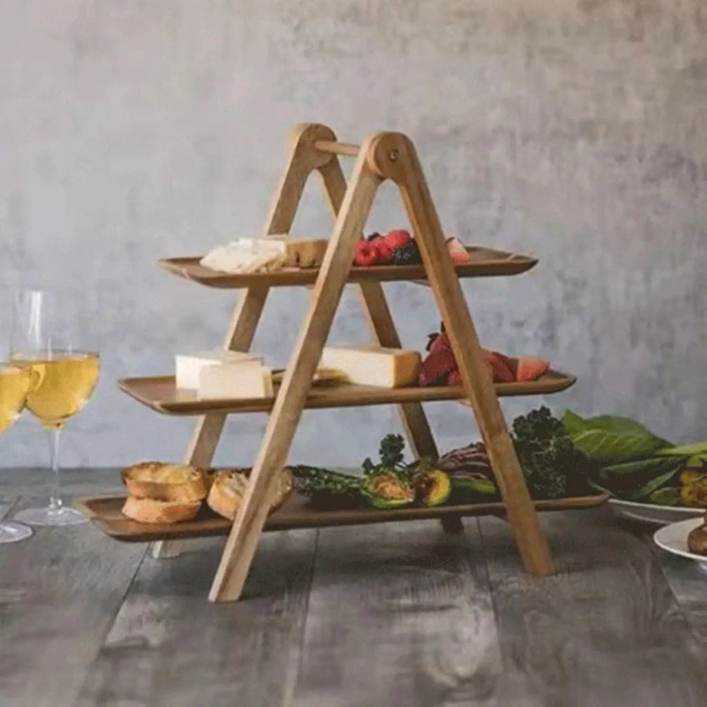 3 Tier Serving Tray Rectangle Detachable Wooden Platter Food Party