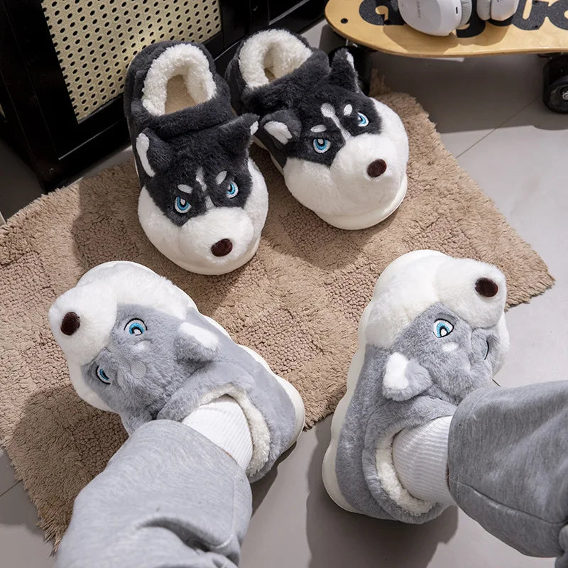 SHAJI Indoor Fluffy Slippers Women Men Winter Warm Shoes Cute Cartoon