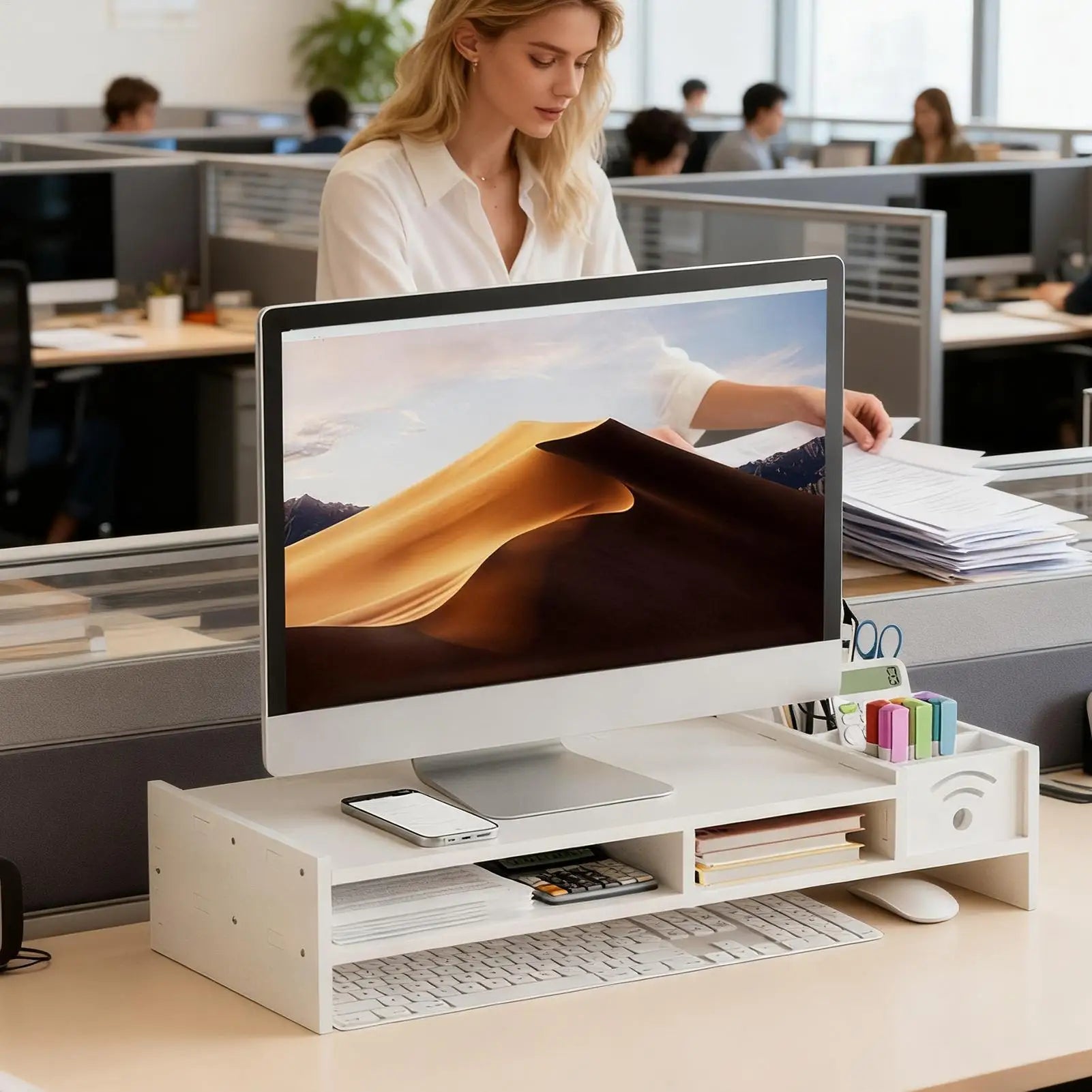 Computer Monitor Stand Desk 2-Tier Holder Height Riser Storage