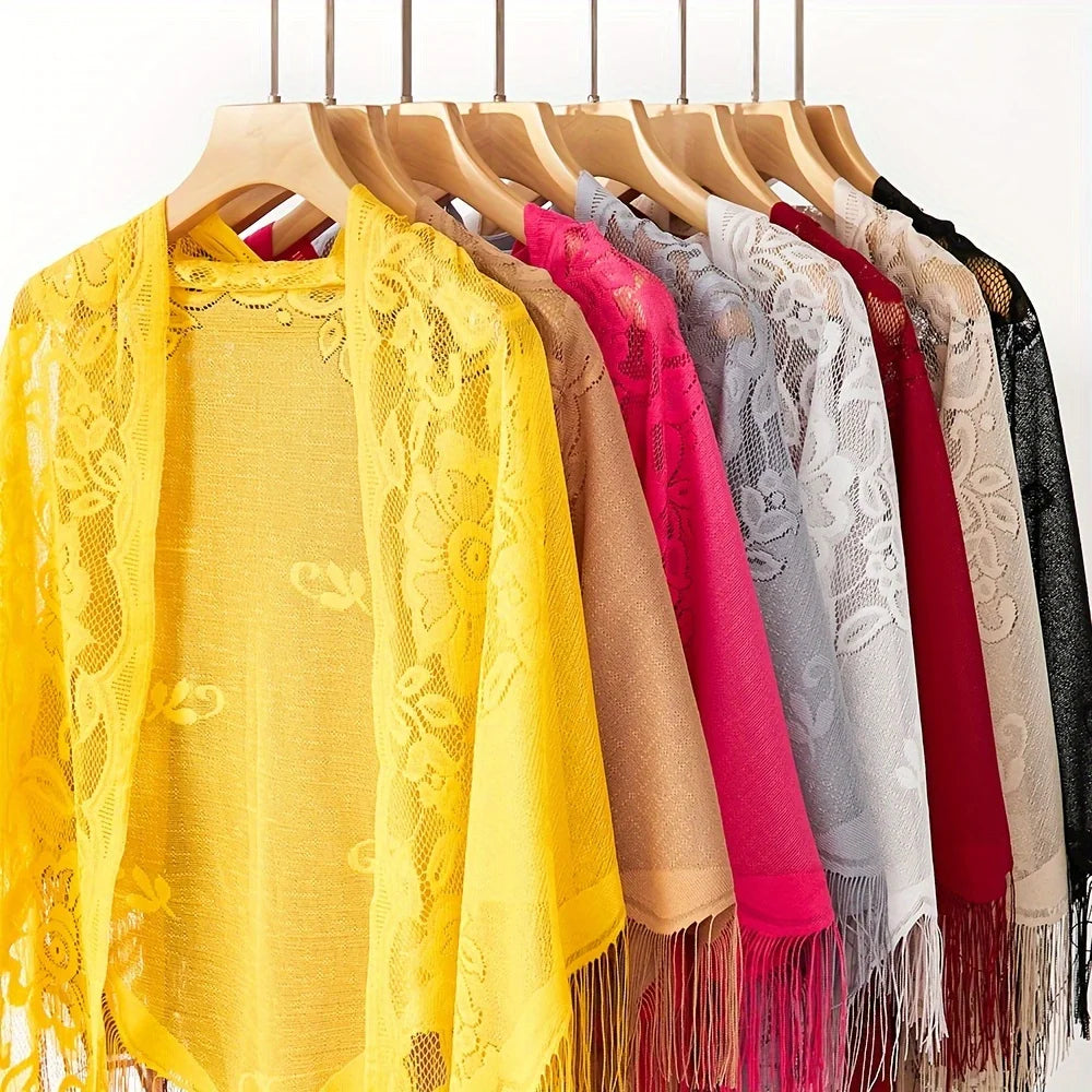 Women's Lace Tassel Triangle Shawl – Wedding & Beach Wrap Lace Shawl Wrap Zpaxo