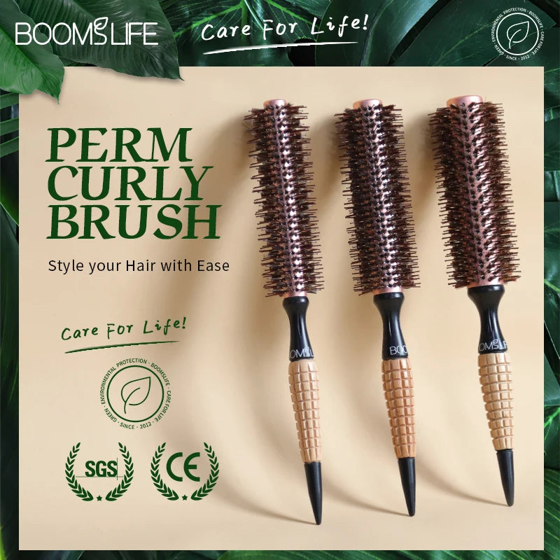 Round Barrel Boar Bristles Hair Brush Women Blowing Curling Styling Hair Comb Anti Static Roll Hairbrush Profissional Wood Combs Zpaxo