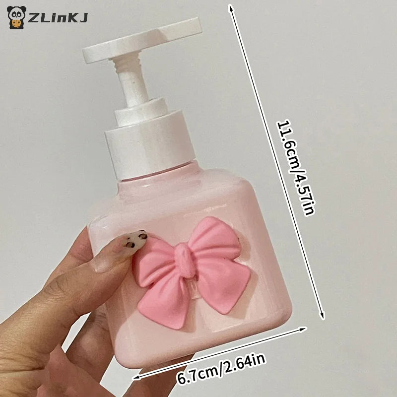 Bow Soap Dispenser Refillable Shower Bottle Pink Plastic Press Pump Zpaxo