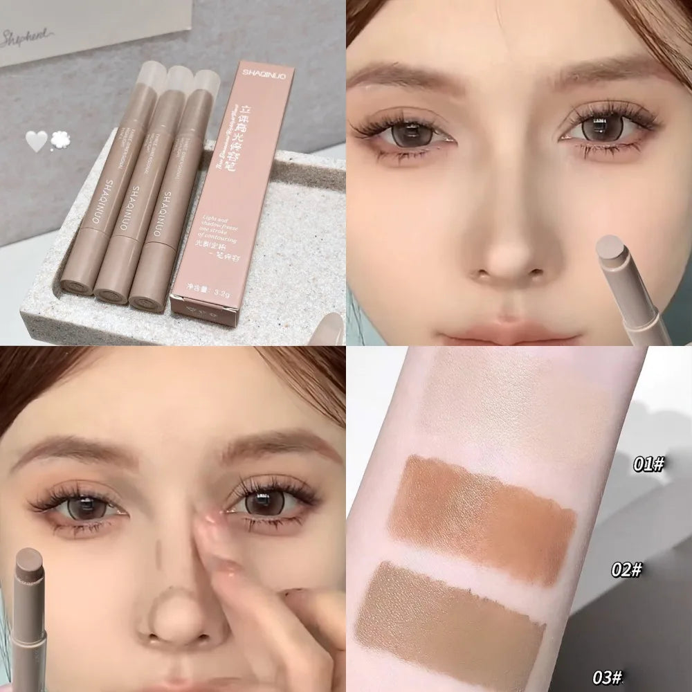3 Colors Face Contouring Makeup Stick Bronzer Cream Makeup Highlighter Brightening Pen Women Face Illuminator V Face Foundation Zpaxo