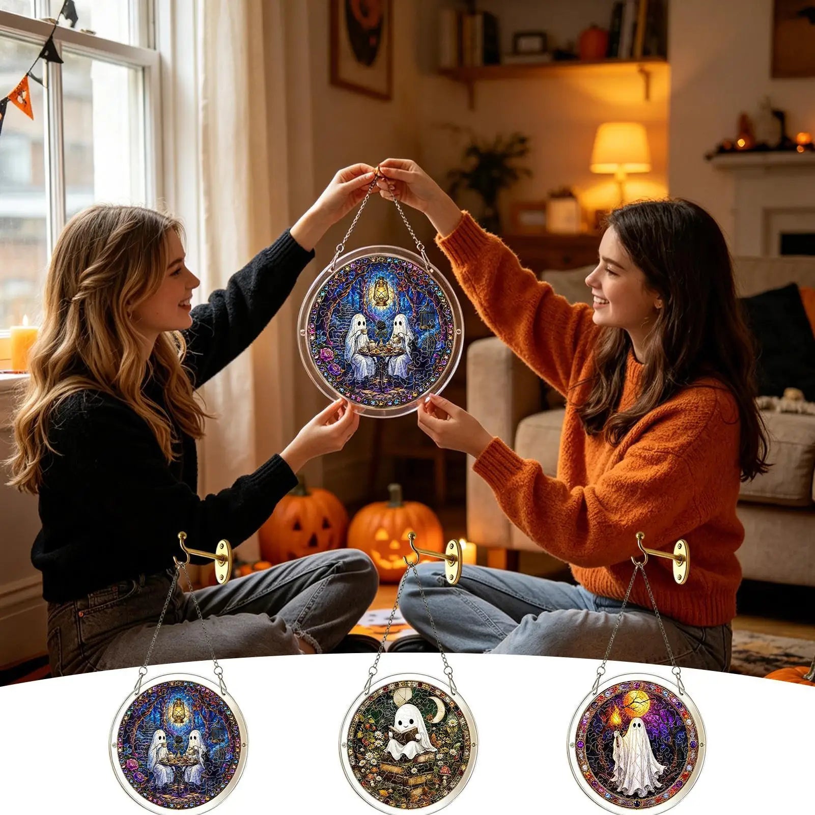 Acrylic Sun Catcher Puzzle 2D Halloween Ghost DIY Pendant Window