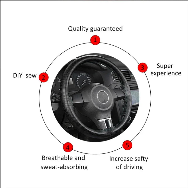 DIY Car Steering Wheel Braid Cover Fiber Leather Needle Skidproof