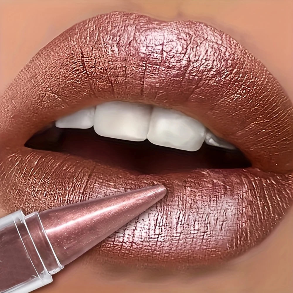Pearlescent Brown Glitter Velvet Lipstick Metallic Waterproof Long Lasting Matte Shimmer Diamond Tapered Lip Stick Women Makeup Zpaxo